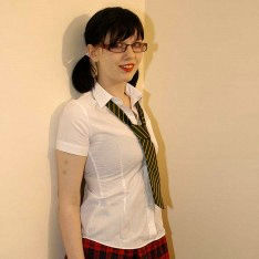 Nerdy chick with huge natural tits Jessica Lo sucks dick POV